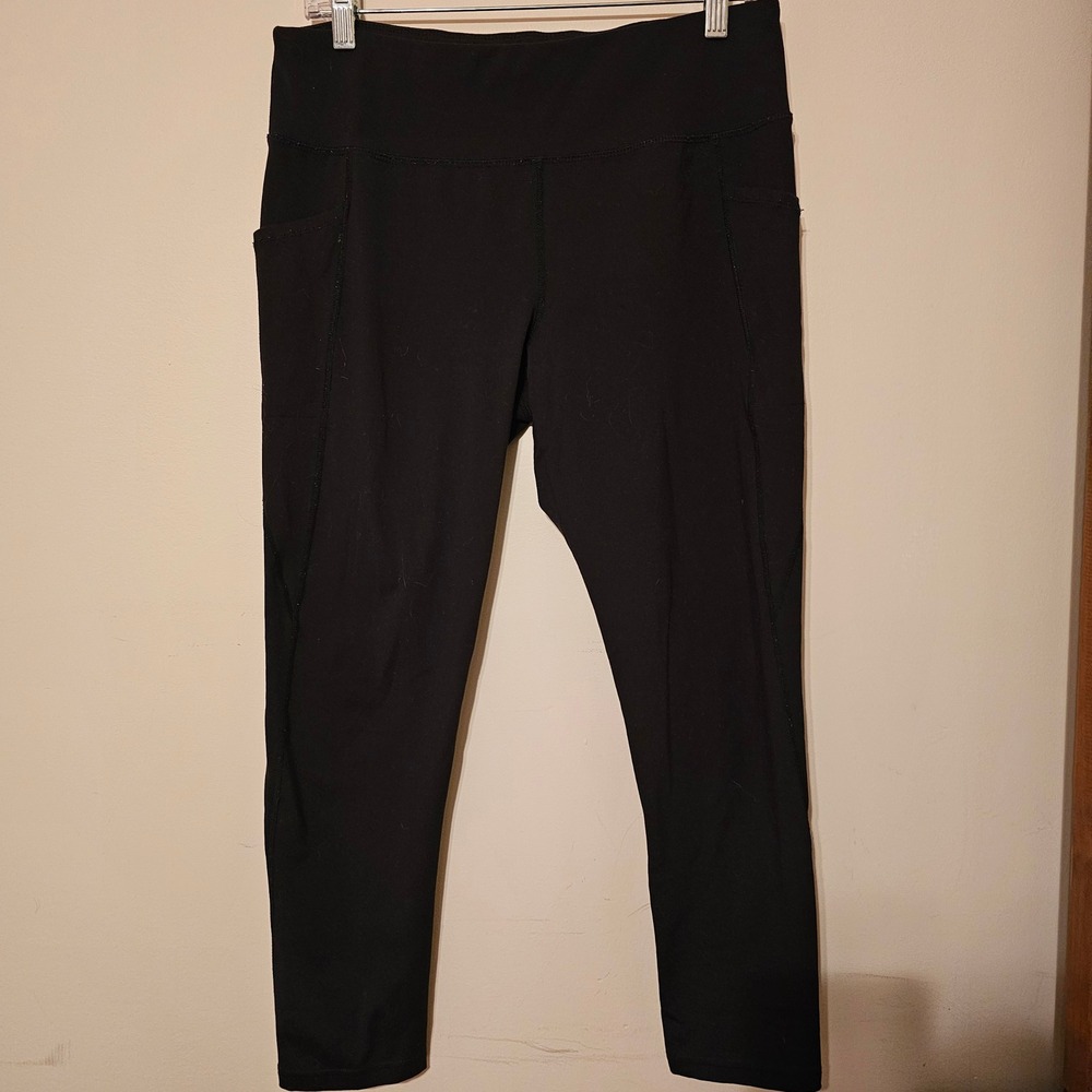 Jockey Womens Black High Rise Active Leggings with Pockets Size Large RN50369